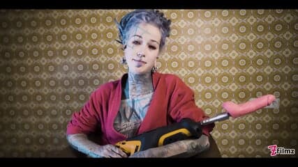 Tattooed Teen Testing Fuck Machine With Her Anal