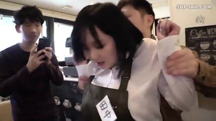 Japanese Waitress Gets A Gangbang With Customers